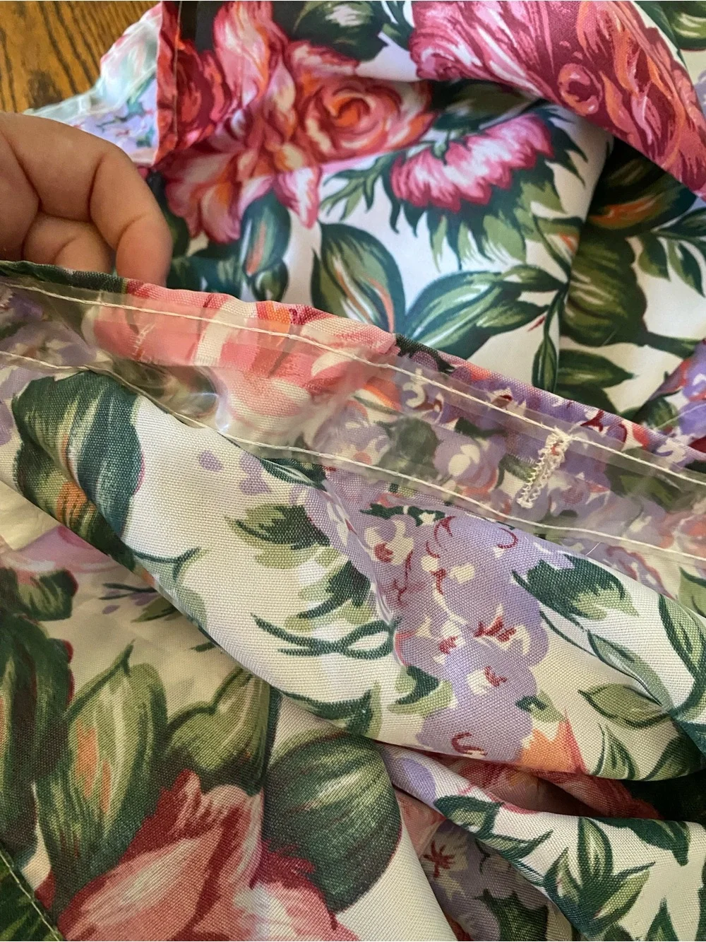 Vintage 1990s Colorful Floral Rose Shower Curtain Pink Purple Made In USA